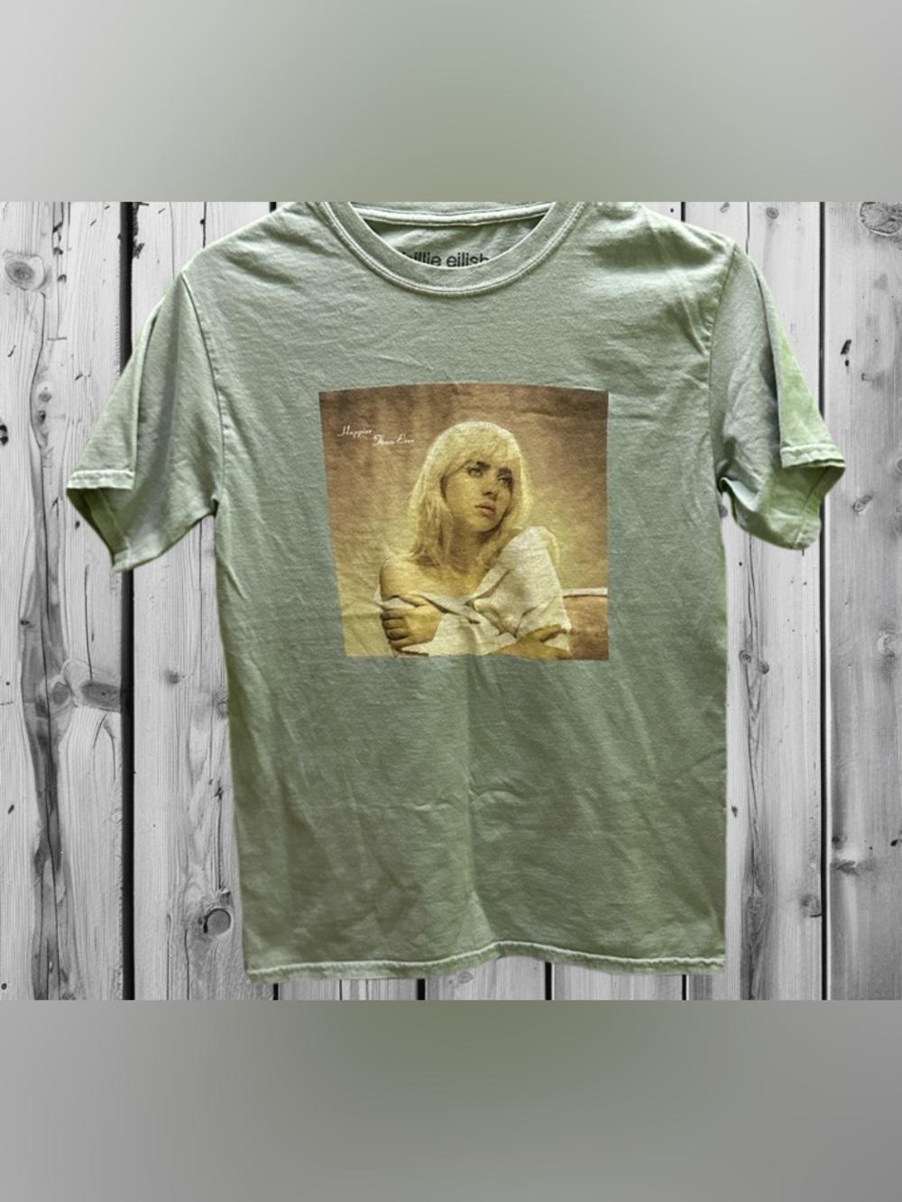 Billie Eilish Graphic Tee in Light Sage Green S